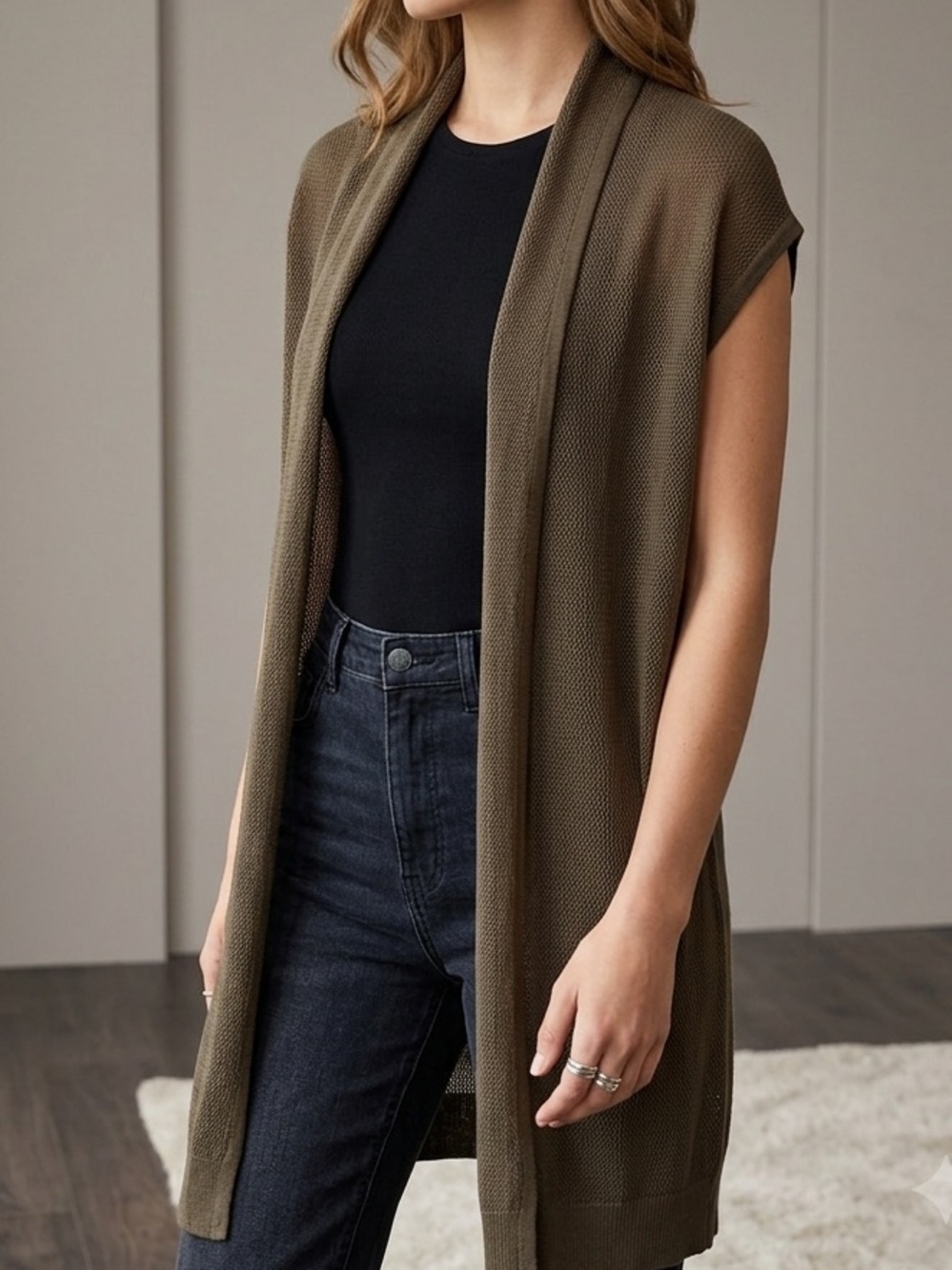 RW&CO. Open-Front  Knit Sleeveless Cardigan